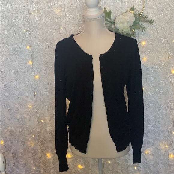 George Black Black Cardigan, Bead Sleeve Accent, L - Picture 1 of 7